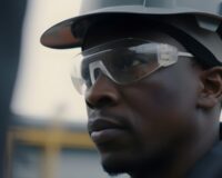 black man with safety wear image of mining safety products supplier - landmark congo sarl