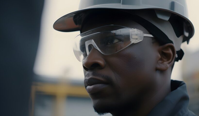 black man with safety wear image of mining safety products supplier - landmark congo sarl